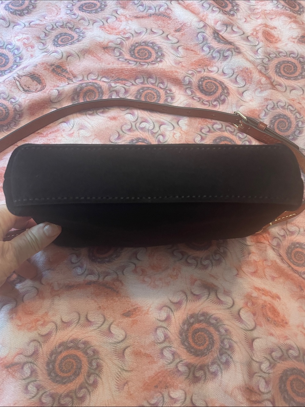 Dooney & Bourke Black Suede Mini Shoulder Bag with Brown Leather Trim - Picture 7 of 7
